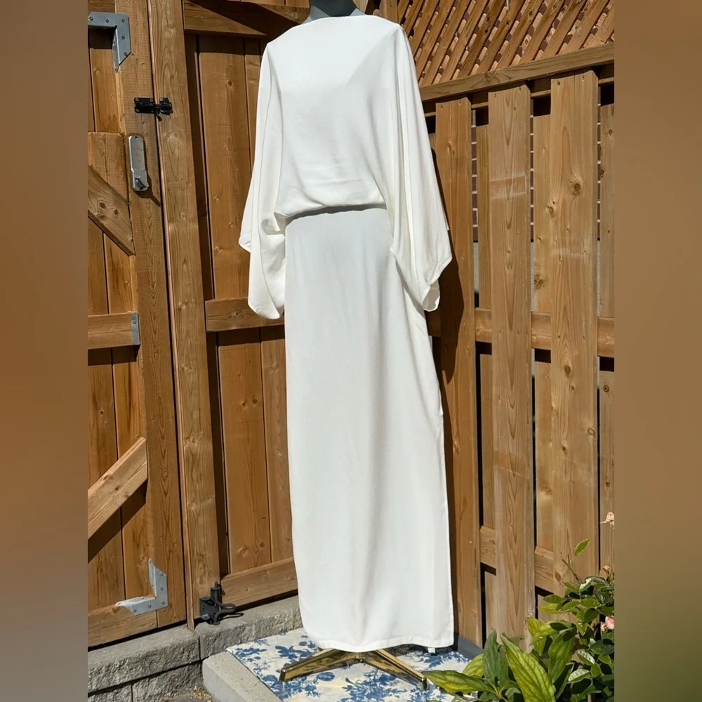 🆕 RAT & BOA 🧿 NWOT Margot Boatneck Long Sleeve Open Back White Maxi, Sz XXL